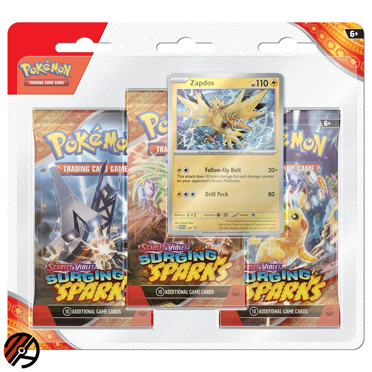 Pokmon TCG, 3-Pack Blister SV08: Surging Sparks, Zapdos