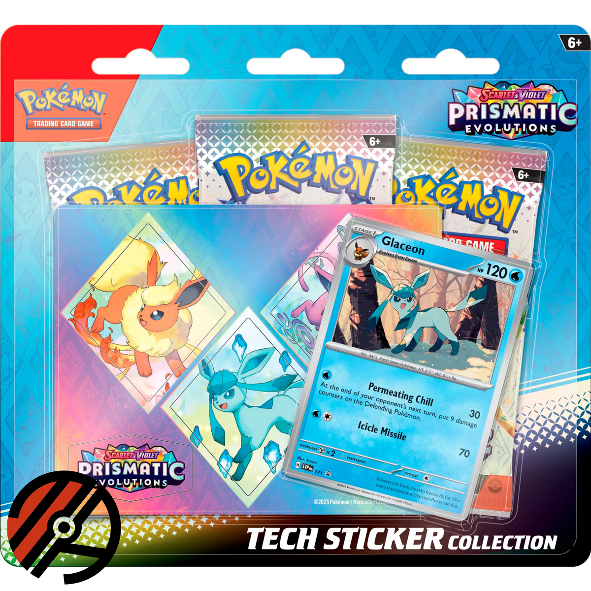 Pokmon TCG, Tech Sticker Collection: Prismatic Evolutions, Glaceon (3 Pakker)
