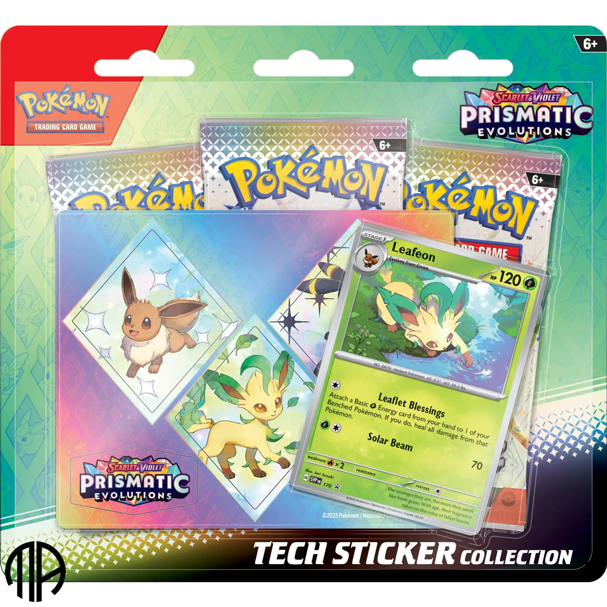 Pokmon TCG, Tech Sticker Collection: Prismatic Evolutions, Leafeon (3 Pakker)