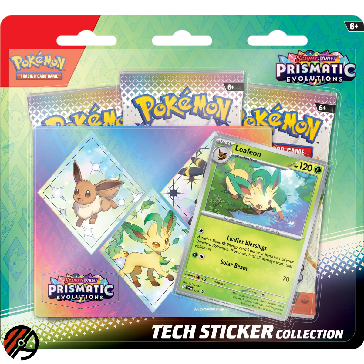 Pokmon TCG, Tech Sticker Collection: Prismatic Evolutions, Leafeon (3 Pakker)